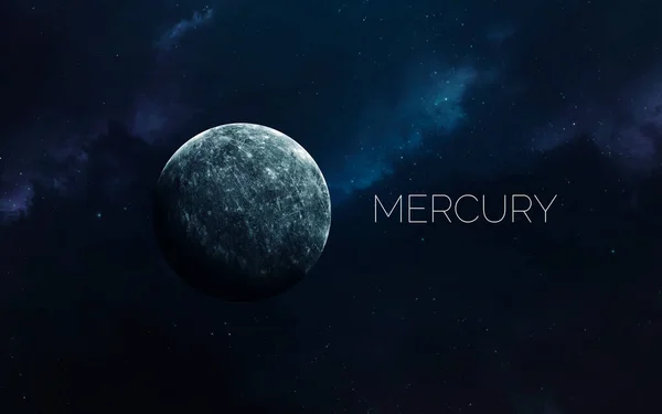 Mercurio. Fondo de pantalla espacial de ciencia ficción, planetas increíblemente hermosos, galaxias, belleza oscura y fría de universo sin fin. Elementos de esta imagen proporcionados por la NASA — Foto de Stock