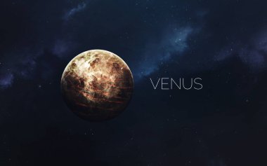 Venüs. Bilim kurgu uzay duvar kağıdı, inanılmaz güzel gezegenler, galaksiler, sonsuz evrenin karanlık ve soğuk güzelliği. Bu görüntünün elementleri NASA tarafından desteklenmektedir