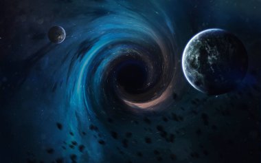 Kara delik. Soyut uzay duvar kağıdı. Evren yıldızlarla, galaksilerle ve gezegenlerle dolu. Bu görüntünün elementleri NASA tarafından desteklenmektedir