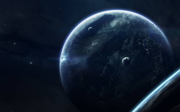 Science fiction space wallpaper, incredibly beautiful planets, galaxies, dark and cold beauty of endless universe. Elements of this image furnished by NASA