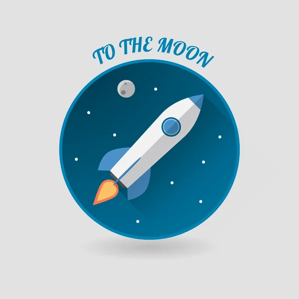Space rocket flying in space with moon and stars on background — Stock Vector