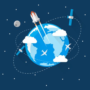 Uzayda Modern düz tasarım mavi dünya