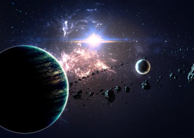 Gezegenlerin uzayda bulutsu üzerinde