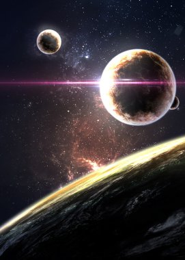 Gezegenlerin uzayda bulutsu üzerinde