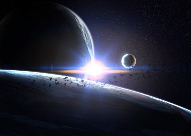 Gezegenlerin uzayda bulutsu üzerinde