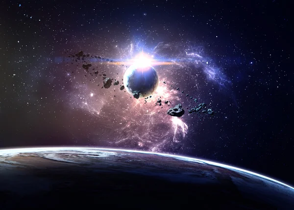 Planete deasupra nebuloaselor din spaţiu. Elemente ale acestei imagini furnizate de NASA — Fotografie, imagine de stoc