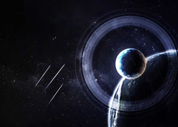 ดาวเคราะห์ข้ามเนบิวลาในอวกาศ องค์ประกอบของภาพนี้ที่จัดทําโดยนาซ่า — ภาพถ่ายสต็อก