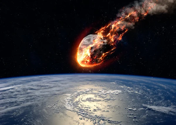 A Meteor glowing as it enters the Earths atmosphere. Elements of this image furnished by NASA — Stock Photo, Image