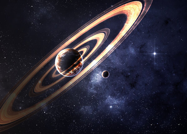 Planets over the nebulae in space. Elements of this image furnished by NASA