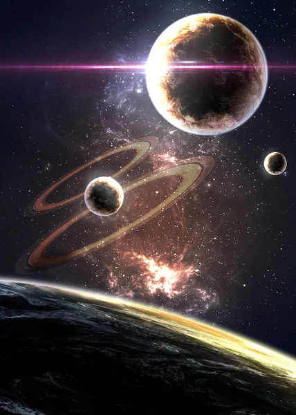 Planets over the nebulae in space — Stock Photo, Image