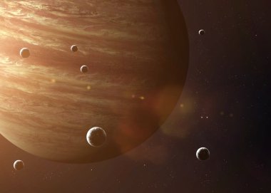 Shot of Jupiter taken from open space. Collage images provided by www.nasa.gov.