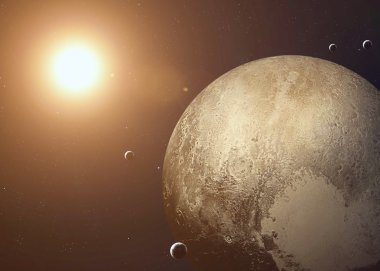 Shot of Pluto taken from open space. Collage images provided by www.nasa.gov.