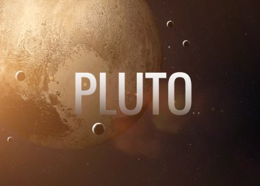 Pluto inspiring inscription on the background of planet. Collage images from NASA.