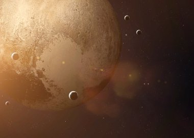 Shot of Pluto taken from open space. Collage images provided by www.nasa.gov.