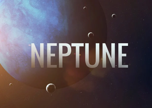 Neptune inspiring inscription on the background of planet. Collage images from NASA. — Stockfoto