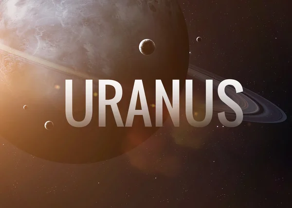 Uranus inspiring inscription on the background of planet. Collage images from NASA. — Stock Photo, Image