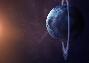 The Uranus with moons from space showing all they beauty. Extremely detailed image, including elements furnished by NASA. Other orientations and planets available.