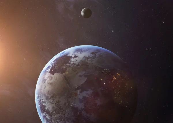 La Tierra disparó desde el espacio mostrando toda su belleza. Imagen extremadamente detallada, incluyendo elementos proporcionados por la NASA. Otras orientaciones y planetas disponibles . — Foto de Stock
