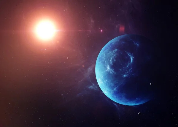The Neptune with moons from space showing all they beauty. Extremely detailed image, including elements furnished by NASA. Other orientations and planets available.