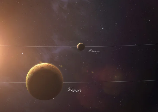 La Vénus avec Mercure de l'espace montrant toute leur beauté. Image extrêmement détaillée, y compris des éléments fournis par la NASA. Autres orientations et planètes disponibles . Images De Stock Libres De Droits