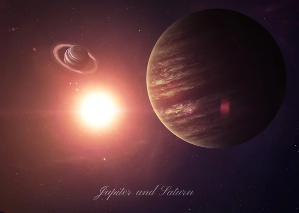 Le Jupiter tiré de l'espace montrant toute leur beauté. Image extrêmement détaillée, y compris des éléments fournis par la NASA. Autres orientations et planètes disponibles . Image En Vente