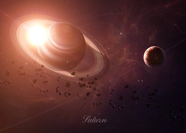 The Saturn with moons from space showing all they beauty. Extremely detailed image, including elements furnished by NASA. Other orientations and planets available. clipart