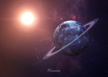 The Uranus with moons from space showing all they beauty. Extremely detailed image, including elements furnished by NASA. Other orientations and planets available.