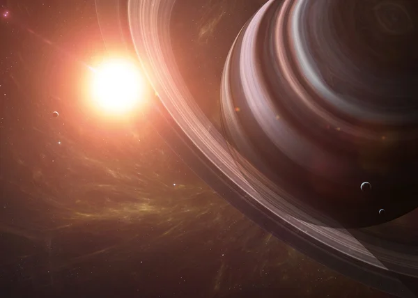 De Saturn met manen vanuit de ruimte waarin zij alle schoonheid. Zeer gedetailleerde afbeelding om, inclusief elementen ingericht door Nasa. Andere oriëntaties en planeten beschikbaar. — Stockfoto