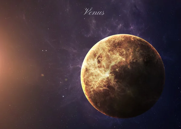 La Venus del espacio mostrando toda su belleza. Imagen extremadamente detallada, incluyendo elementos proporcionados por la NASA. Otras orientaciones y planetas disponibles . —  Fotos de Stock