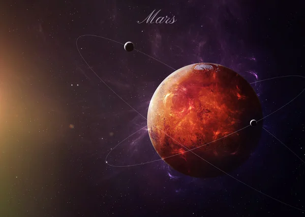 Marte desde el espacio mostrando toda su belleza. Imagen extremadamente detallada, incluyendo elementos proporcionados por la NASA. Otras orientaciones y planetas disponibles . — Foto de Stock