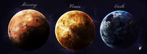 Planeten des Sonnensystems, die aus dem All geschossen wurden und ihre ganze Schönheit zeigen. extrem detailliertes Bild, einschließlich der Elemente, die von der nasa geliefert wurden. andere Orientierungen und Planeten verfügbar. — Stockfoto