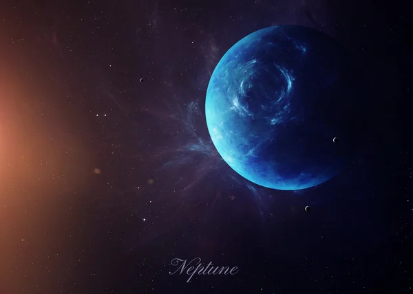 Le Neptune avec des lunes de l'espace montrant toute leur beauté. Image extrêmement détaillée, y compris des éléments fournis par la NASA. Autres orientations et planètes disponibles . Photos De Stock Libres De Droits