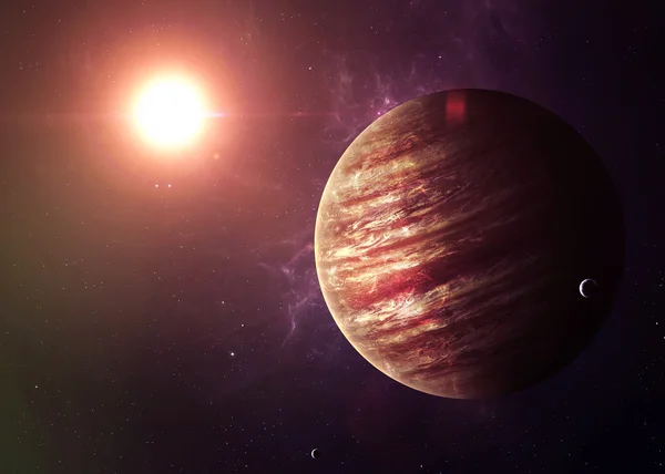 Le Jupiter tiré de l'espace montrant toute leur beauté. Image extrêmement détaillée, y compris des éléments fournis par la NASA. Autres orientations et planètes disponibles . Photo De Stock