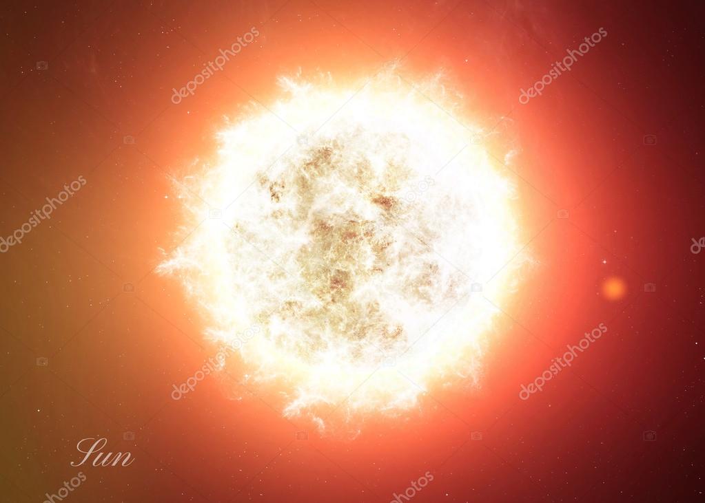 The Sun from space showing all they beauty. Extremely detailed image, including elements furnished by NASA. Other orientations and planets available.