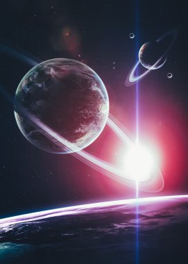 Beautiful Planets in deep black cosmos with space background. El
