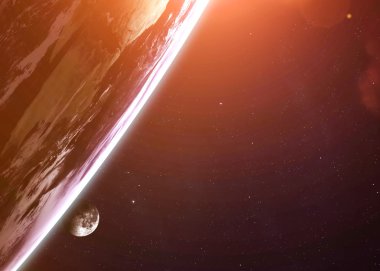 Planet earth with sun rising from space. Elements of this image