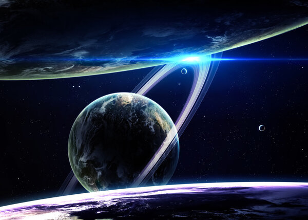 Beautiful Planets in deep black cosmos with space background. Elements of this image furnished by NASA