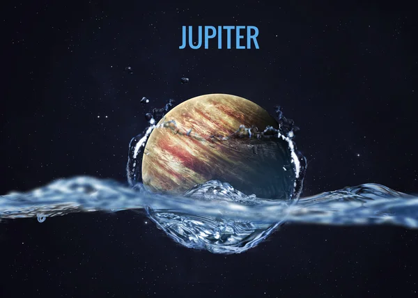 Solar system planet drops in to the water with splash. Elements of this image furnished by NASA — Stock Photo, Image