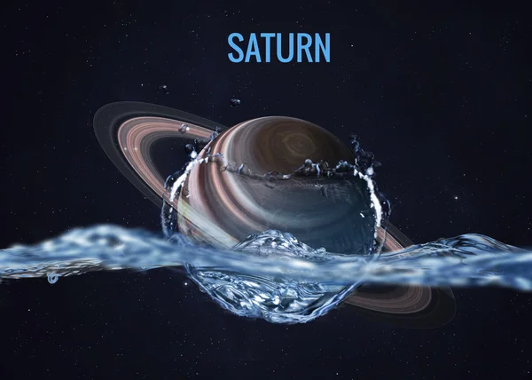 Planeta do sistema solar cai na água com respingo. Elementos desta imagem fornecidos pela NASA — Fotografia de Stock