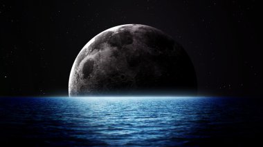 Rising moon over sea. Elements of this image furnished by NASA