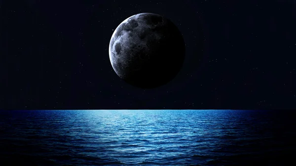 Rising moon over sea. Elements of this image furnished by NASA — 图库照片
