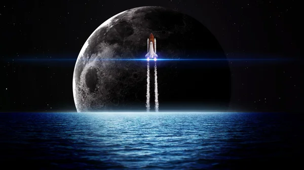 Rising moon over sea. Elements of this image furnished by NASA — стокове фото