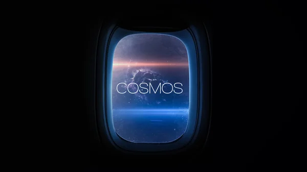 Beautiful cosmos in space ship window porthole. Elements of this image furnished by NASA. — Zdjęcie stockowe