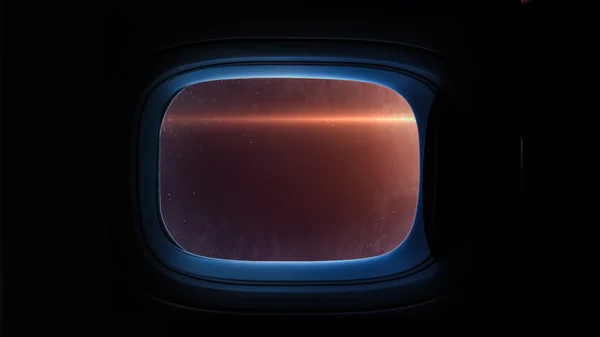 Beautiful cosmos in space ship window porthole. Elements of this image furnished by NASA. — стокове фото