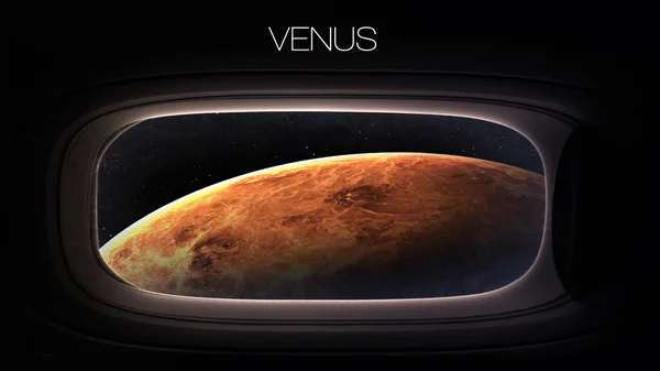Venus - Beauty of solar system planet in spaceship window porthole. Elements of this image furnished by NASA — Stockfoto