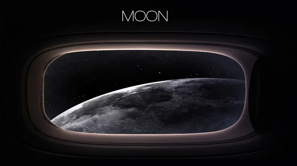 Moon - Beauty of solar system planet in spaceship window porthole. Elements of this image furnished by NASA — Φωτογραφία Αρχείου