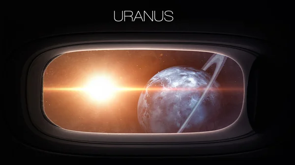 Uranus - Beauty of solar system planet in spaceship window porthole. Elements of this image furnished by NASA — 스톡 사진