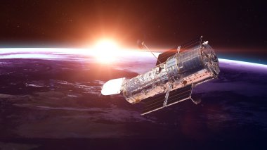 Hubble Uzay Teleskobu Dünya 'nın yörüngesinde. Bu görüntünün elementleri NASA tarafından desteklenmektedir.