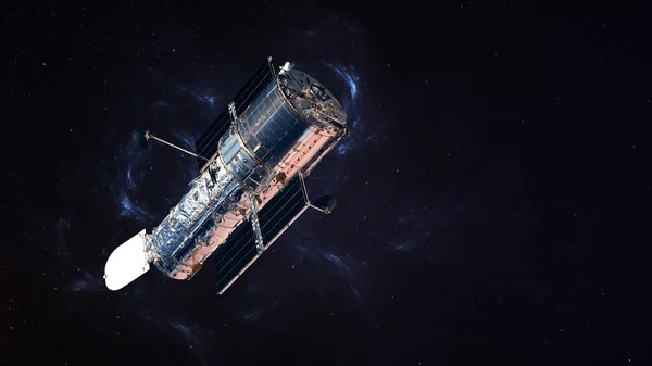 The Hubble Space Telescope in orbit above the Earth. Elements of this image furnished by NASA. — Stock Photo, Image