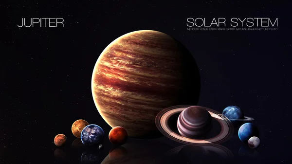 Jupiter - 5K resolution Infographic presents one of the solar system planet. This image elements furnished by NASA. — 图库照片